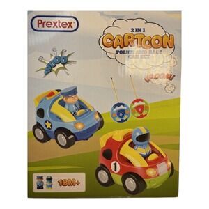 Prextex 2 in 1 Cartoon Police and Race Car Set with Remote Controls and Figures